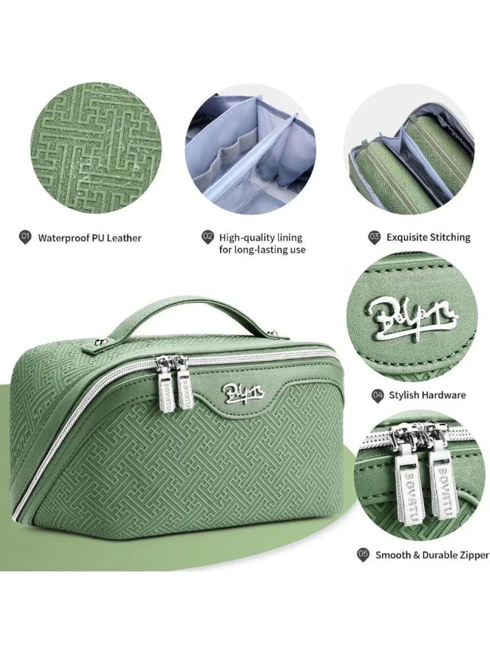 Vintage-Inspired Travel Makeup Bag Set | Large Capacity Cosmetic Organizer - 3